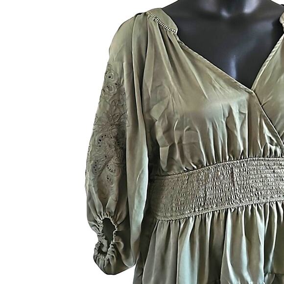 A Collective Story Annie Olive Green Smocked Mini Dress - Size Large NWOT - Picture 5 of 9